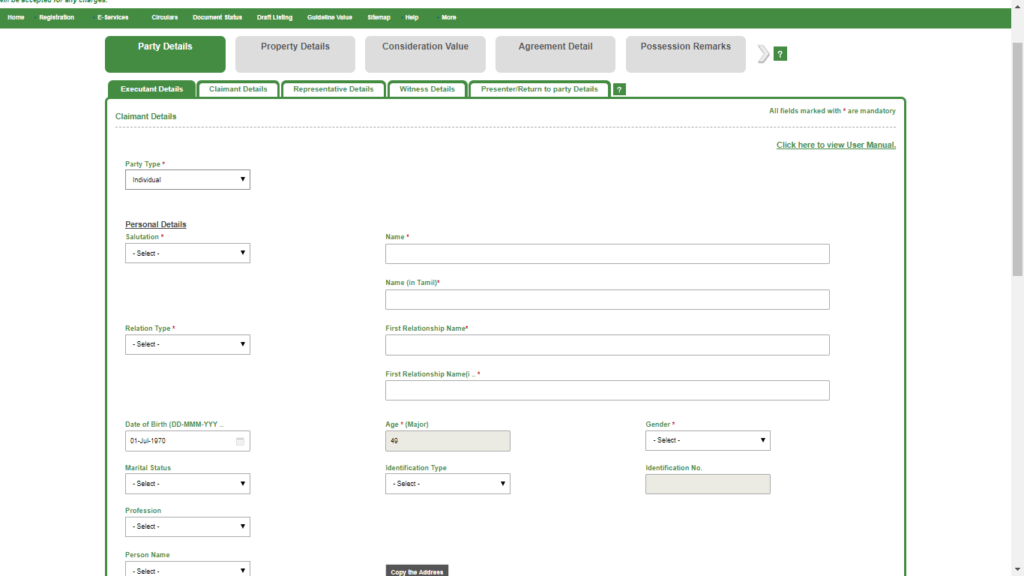 fill in claimant details